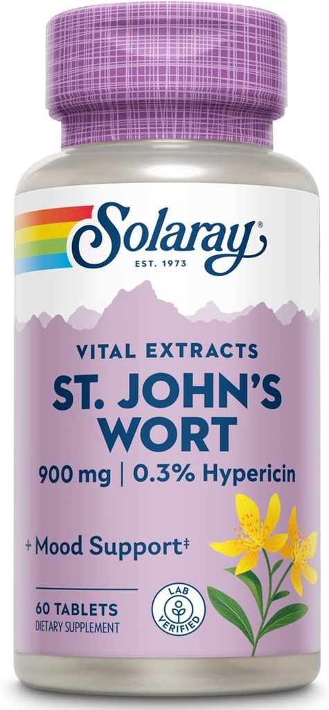 SOLARAY St. Johns Wort Aerial Extract One Daily 900mg, Standardized w / 0, 3% Hypericin til Mood Stabilitet & Brain Health Support, Non- GMO