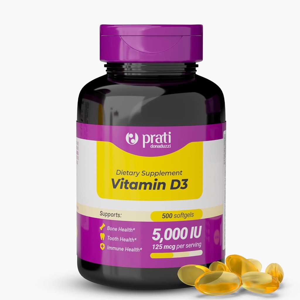 D3-vitamiini 5 000 IU . 500 Softgels. Tuet puolustusjärjestelmää, luu- ja lihasterveyttä.