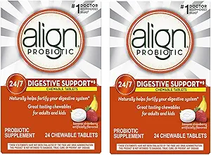 Align Probiotic Supplement Chewable Tablets Banana Strawberry Smoothie - 24 ct, Pack of 2