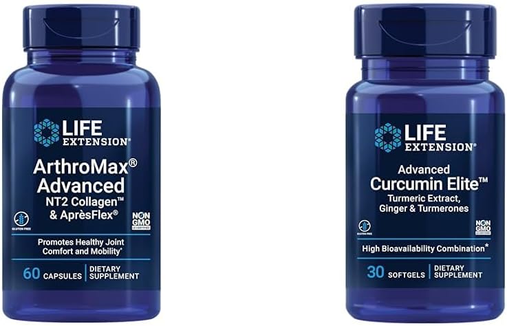 Расширение жизни ArthroMax Advanced Joint Health Supplement с коллагеном, глюкозамином и куркумином Элитная куркума, 60 капсул и 30 софтгелей