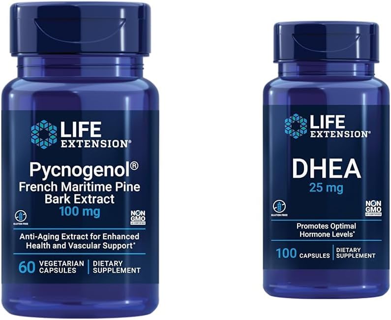 Life Extension French Maritime Pine Bark Extract with DHEA Hormone Balance - 60 капсули Pycnogenol и 100 капсули DHEA 25mg