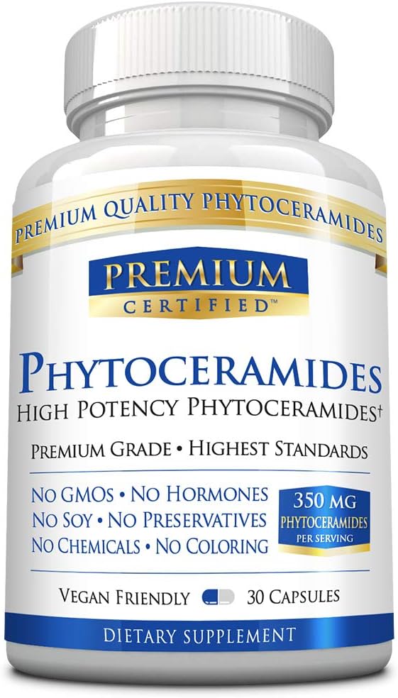 Phytoceramides 350 מ"ג מ 100% חיטה -Vitamin A, C, E ו D3 - Reverse Aging Skin, Replenish Moisture & תיקון העור - 100% טהור - 30 קפסולות - ידידותי טבעוני