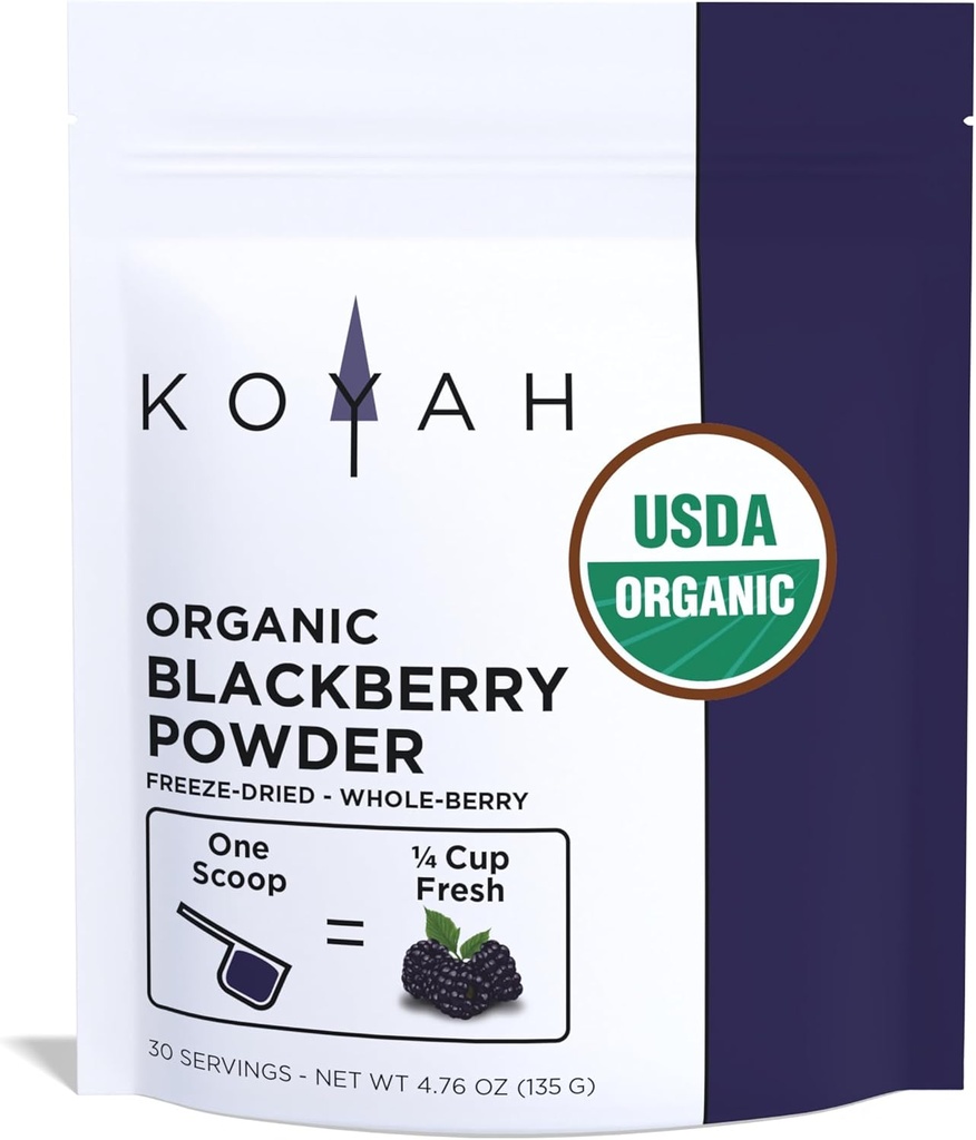 KOYAH - Organic BlackBerry pulveris: 30 Kalpojumi (1 Scoop = 1/4 Kauss svaigs): saldēts, pilnbarības pulveris, jēls