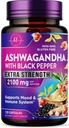 Ashwagandha 2,100 mg - Suplementos Ashwagandha para mulleres en cápsulas de Veggie con extracto de po e raíz, Black Pepper for High Absorción, Plant Based, Non-GMO, embotellado en Estados Unidos - 120 cápsulas de Veggie.