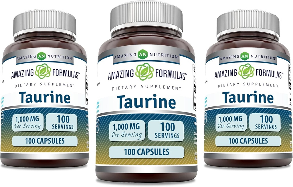 Formules étonnantes Taurine Amino Acid Supplement de 1000 Mg par service de 100 capsules non-OGM