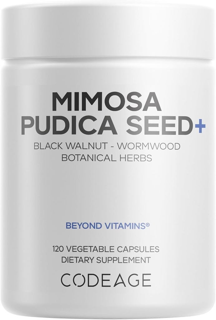 Codeage Organic Mimosa Pudica Seed Capsules - Mimosa Pudica Seeds Supplement - Black Walnut, Cloves, Vidanga, Neem, BioPerine - Allt i ett - Känsliga växtpiller - Icke-GMO & Vegan - 120 kapslar