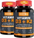 D3-vitamin 20 000 NE + K2 (MK7) 200µg-Optimális D3-vitamin & K2-Support Strong Bones & Muscle, Kalcium-abszorpció és Immun Health, Segítség D-vitamin hiányosságok, Könnyen nyelhető, (2-es csomag)