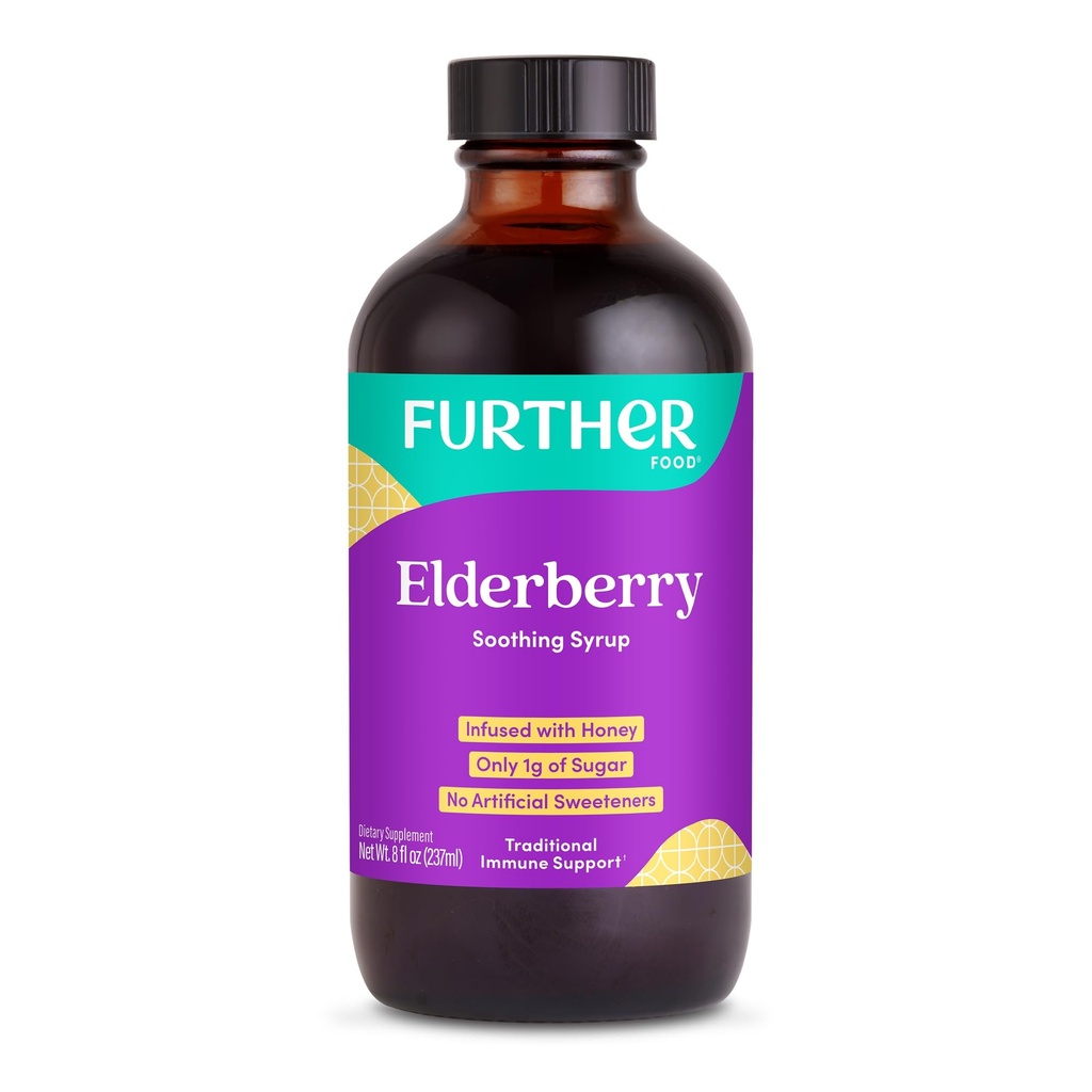 Further Food Elderberry Syrup – Daily Herbal Immune Support for the Whole Family with Sambucus Elderberry, Natural, Gluten Free, 8 oz