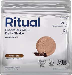 Ritual 18+ Vegan Protein Powder with BCAA: 20g Organic Pea Protein from Regenerative Farms in USA, Gluten Free, Plant Based, Sugar Free, Dairy Free, Hand-Crafted Vanilla, 1Lbs