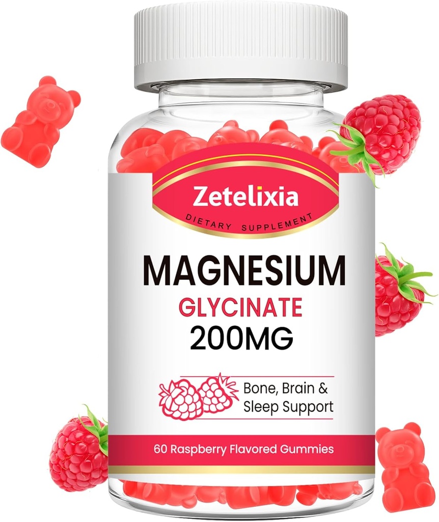 Magnezyum Glycinate Gummies, Rahatlaşdırma üçün yüksək Absoreksiyası Glycinate Supplements, Yetişkin və Uşaq üçün Raspberry Chews, 60 Count