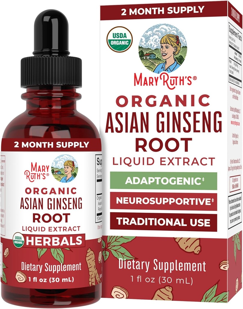 MaryRuth Organics Herbal Supplement Drop, Przeciwutleniacz, Boost Energy, Pack of 1, Ginseng Root for Vitality, Wspiera Focus and Endurance, Wegan, Non-GMO, Gluten Free, 1 Fluid Ounces