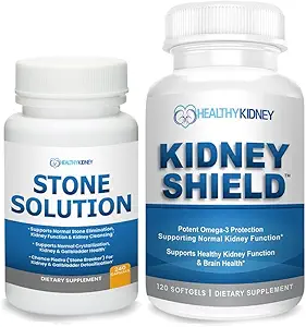 Stone Solution Capsules- Natural Dissolver, Kidney Stone Support & Kidney Cleanser, 60 Servings + Kidney Shield 120 Caps Kidney Supplement to Support Normal Kidney Function and Support Kidney Health