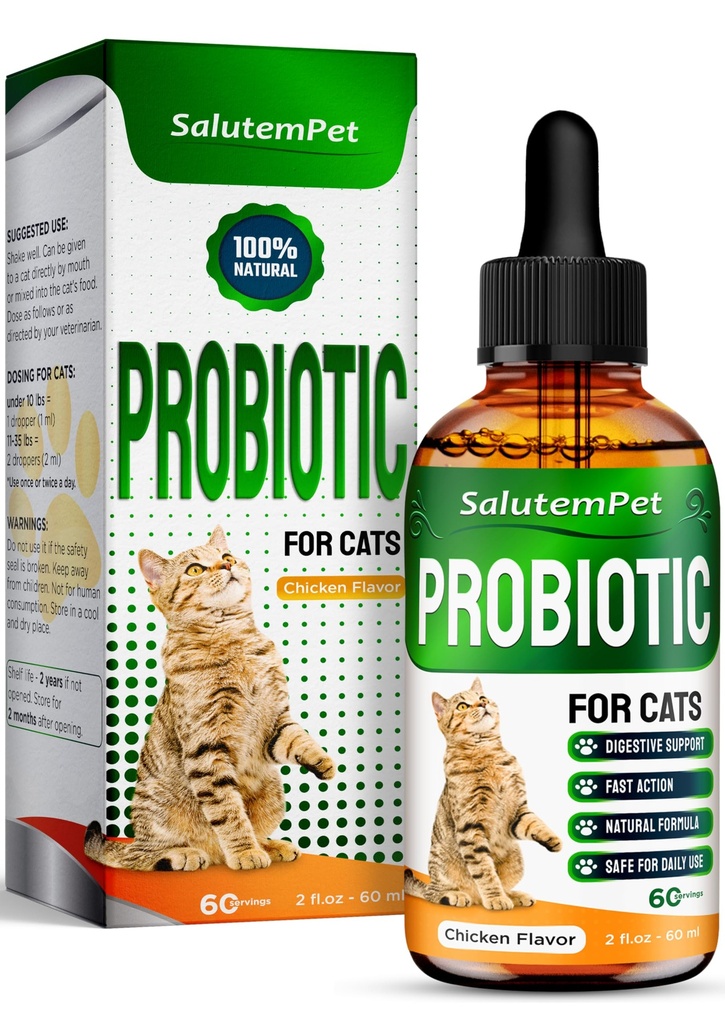 Cat Probiotic Helps with Colic, Upset Stomach, Diarrhea, Gas, and Bloating – Advanced Prebiotics & Probiotics for Cats Digestive Support – Enriched with Chicken Flavor – 2 Oz