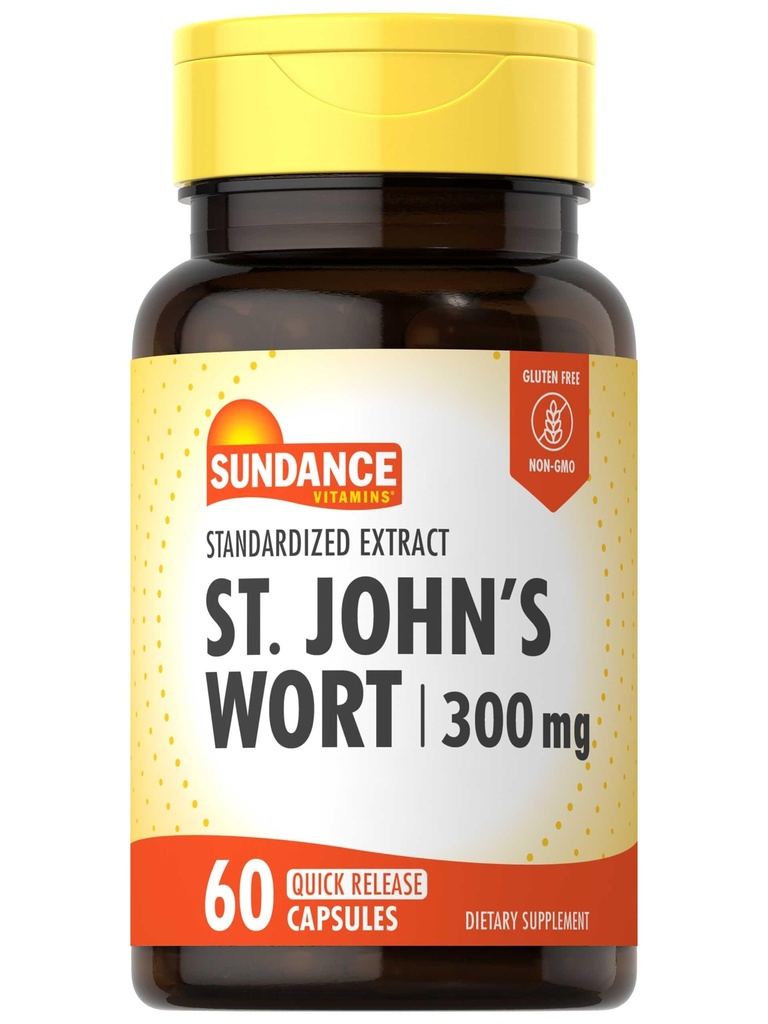 Sundance St. John's Wort Capsules | 300mg | 60 Count | Non-GMO and Gluten Free Standardized Extract