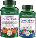 Pure Products Qadınlar Perfect Multi + OmegaBerry Balıq Yağı Qadınlar Multi (Axtarıcı Tract Health, Immune, Bone, Saç, Skin, Nails + Daha çox) - OmegaBerry (1250mg Omega-3, Vitamin D3 + Daha çox)