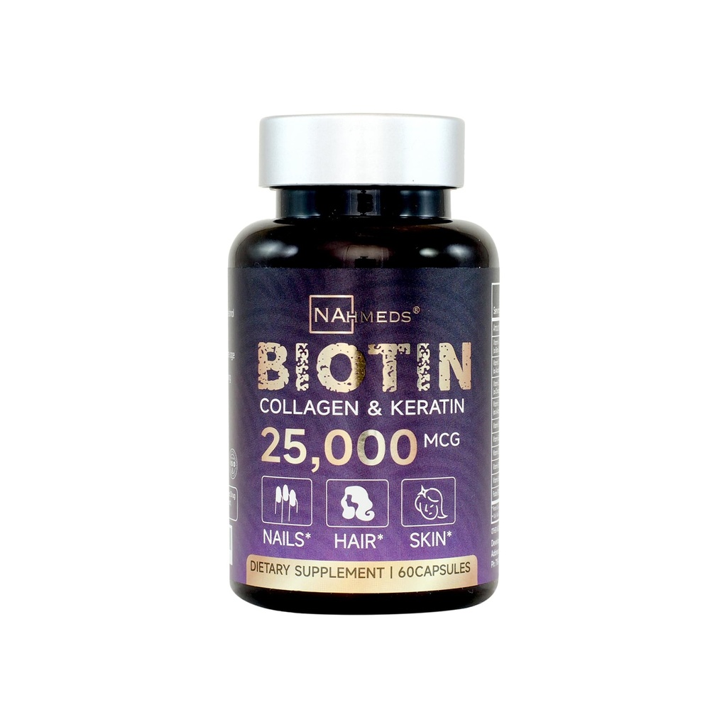 Biotin + Beauty Blend – 25,000 mcg Complex with Collagen, Keratin, MSM – Hair, Skin & Nail Support – Gluten-Free – GMP, ISO 22000, HACCP Certified – COA Available – 60 Capsules