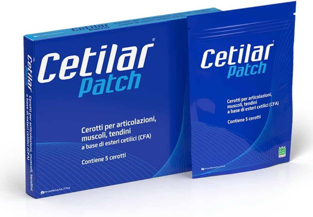 Cetilar Patch – 5 Patches desechables con ácidos grasos patentados para el alivio de dolor muscular, la movilidad mejorada y la recuperación deportiva – Sudoración &quot; Resistente al agua – Doping Free