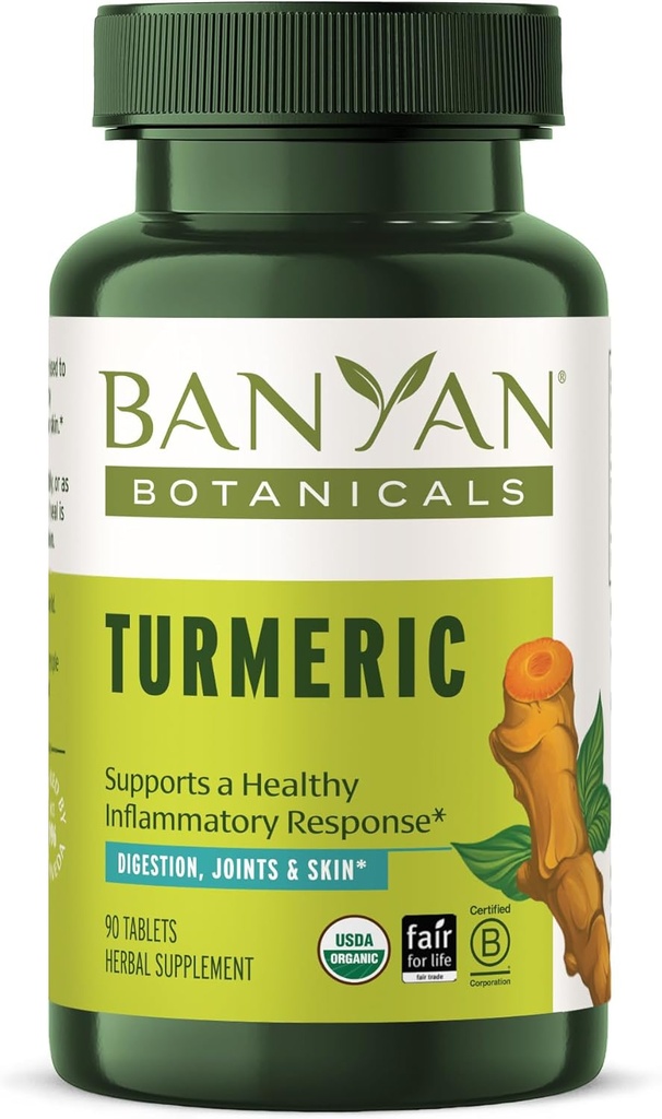 Banyan Botanicals Turmeric Tablets – Organic Turmeric Supplement (Curcuma Longa) – for Supporting Healthy Skin, Comfortable Joints & Overall Health* – 90 Tablets – Non-GMO Sustainably Sourced Vegan