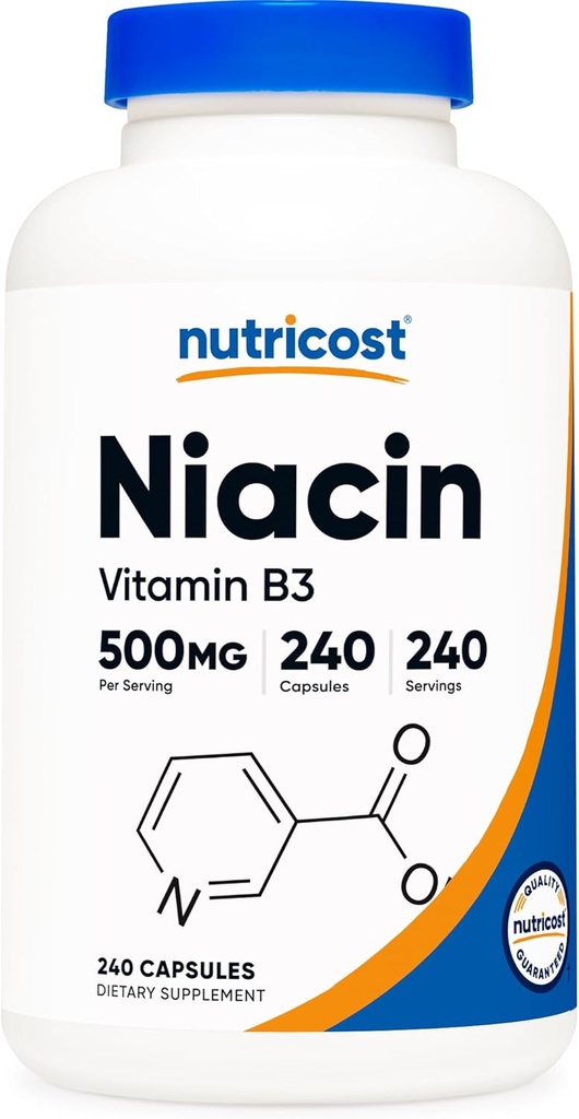Нутрито Ніацин (Vitamin B3) 500mg, 240 Капсули - з флюшуванням, Non-GMO, клейковини безкоштовно