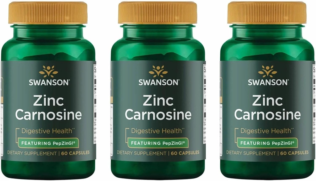 Swanson Zinc Carnosine (PepZin GI) - Integratore naturale Promuovere la salute gastrica e il supporto digestivo - Supporta l'equilibrio microbico nello stomaco - (60 capsule) (3 pacchetti)