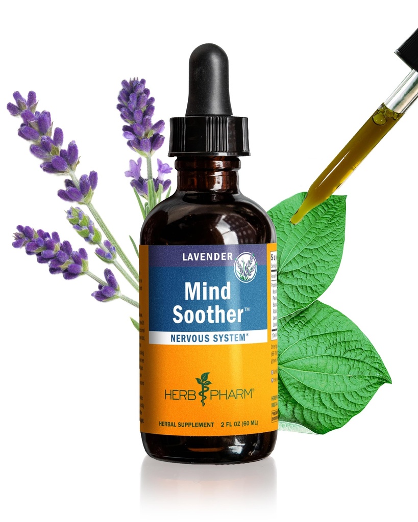 Herb Pharm Mind Soother: Lavender Liquid Herbal Formula with Noble Kava & Lavender Essential Oil for Nervous System Support, Calming & Relaxing, Vegan, Gluten-Free, Non-GMO, Up to 6 Week Supply, 2 oz*