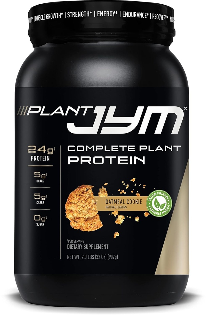 צמח JYM Oatmeal Cookie Gourmet חלב צמחי חינם חלבון עבור Recovery, 5g BCAA, Lactose חינם, Gluten חינם עבור גברים ונשים 2lbs