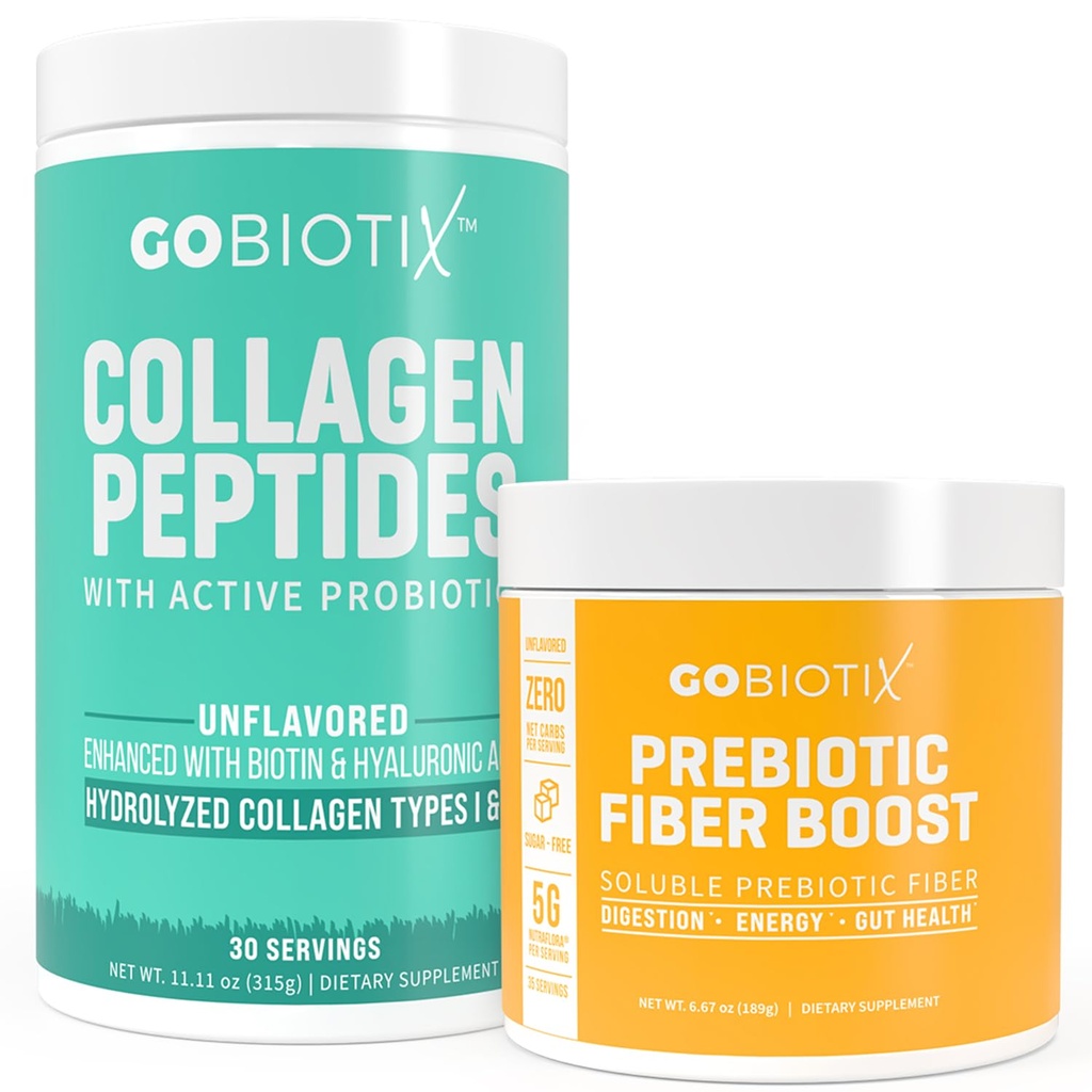GOBIOTIX Fiber & Collagen Bundle: Hair, Skin, Gut Support - 30 Servings Collagen, 35 Servings Fiber