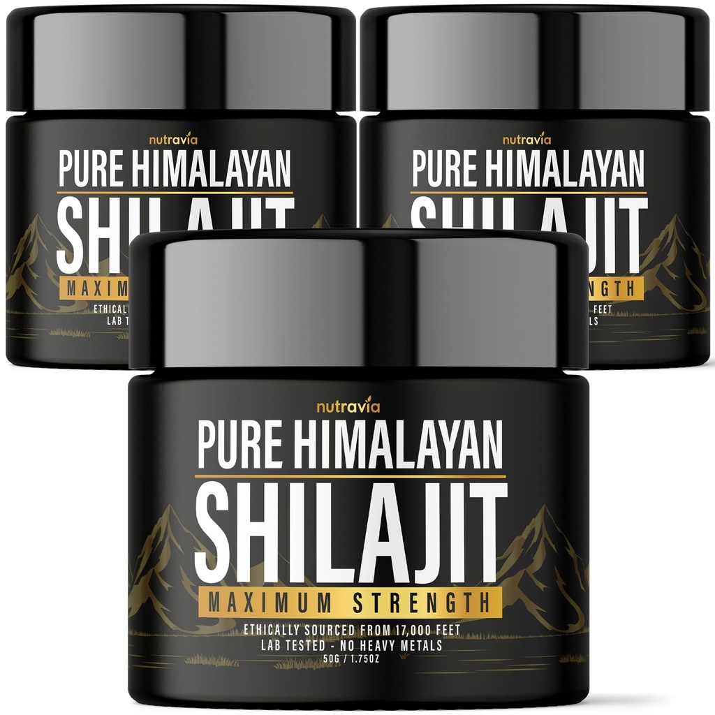 (3 Pack) Shilajit Pure Himalayan Organic Resin - Natural Authentic Lab Tested Formula for Men, Women - No Heavy Metals - 600mg Max Strength with 85+ Trace Minerals Golden Grade Shilajit Supplement