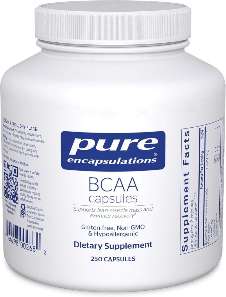 Pure Encapsulations BCAA Capsules ← Suplemento hipoalergénico para apoyar la función muscular durante el ejercicio* ← 250 Capsules