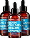 PrimeMD 4-em-1 líquido biotina Colágeno queratina serra Palmatto gotas (3 Pack) pacote - 25000mcg unhas de cabelo e vitaminas da pele para mulheres e homens - 2 Fl Oz Cada, sabor melancia, sem glúten, não-GMO