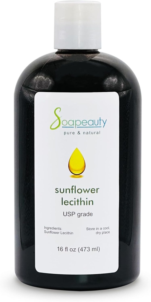 SUNFLOWER LECITHIN Liquid Oil | Cold Pressed Unrefined | USP Grade 100% Pure Sunflower Lecithin Oil | Skin Moisturizer, Soap Making, Lotion | 16 fl oz