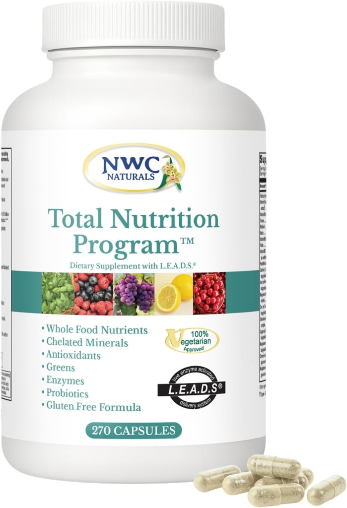 Program Multivitamin Nuklir NWC Multivitamin dengan Enzymes Plus Pregities dan Progories Suplemen, Perawatan Lengkap untuk Pria dan Wanita, Vegetarian Seluruh Pangan Vitamin, 270 Kapsul