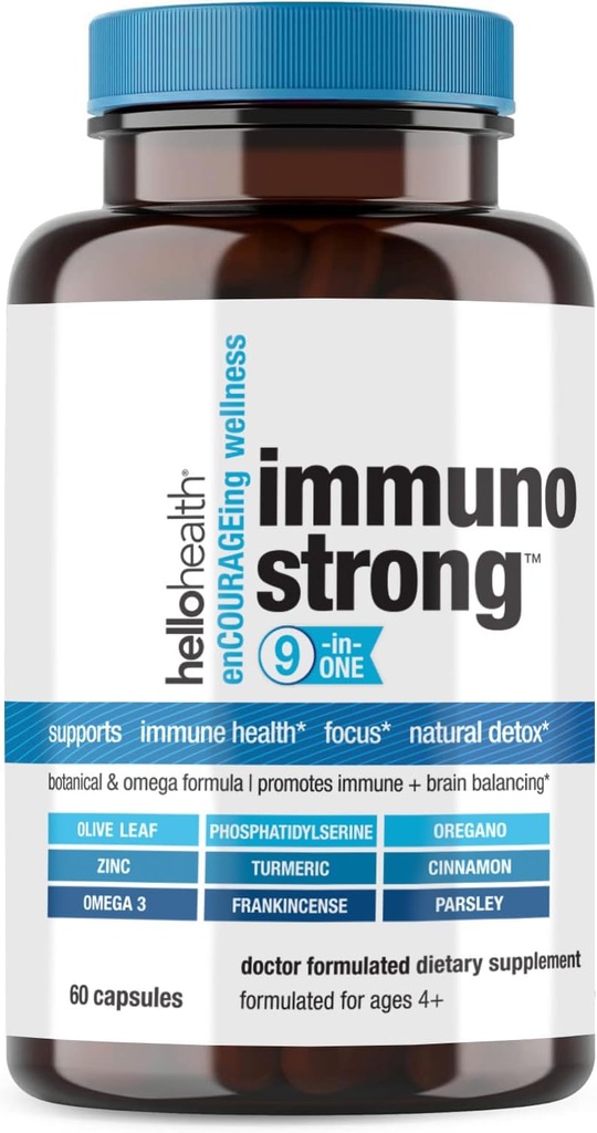 每日免疫辅助剂 Immuniostrong 10in-1 豁免维生素与Immune Boster Oregano, 橄榄叶, 苏打抗氧化剂 Omega 3, Turmeric Curcumin & Zinc Vitamins for 成人和孩子-60 cm