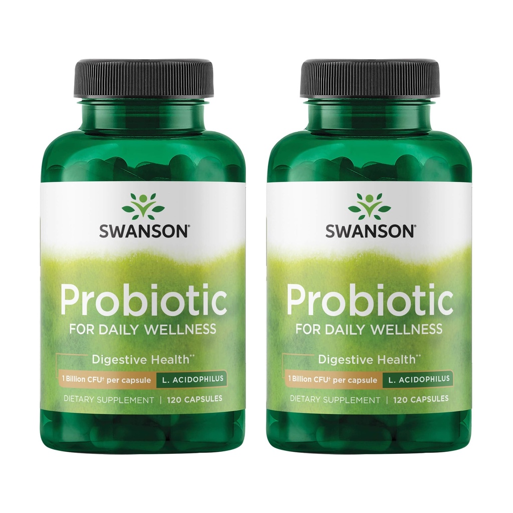Swanson Probiotic - Digestive Health Supplement w/ 1 Billion CFU per Capsule - Natural Formula Supporting Bowel Regularity & Daily Wellness - (120 Capsules) (2 Pack)