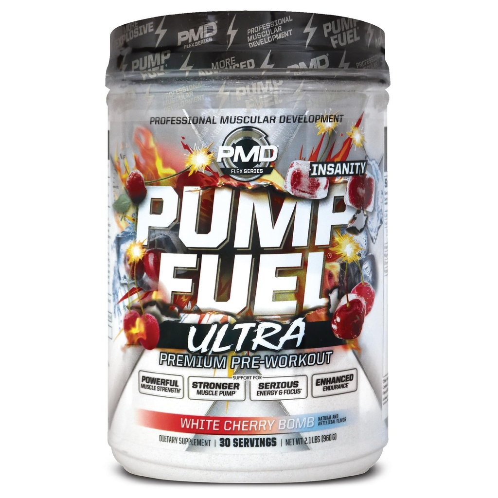 PMD Sports Pump Fuel Ultra Insanity - Premium Pre Workout Powder & Muscle Pump, Greater Focus, Endurance & Recovery, Premium Creatine, Arginine & Beta Alanine - Cherry Bombsicle (30 Servings)