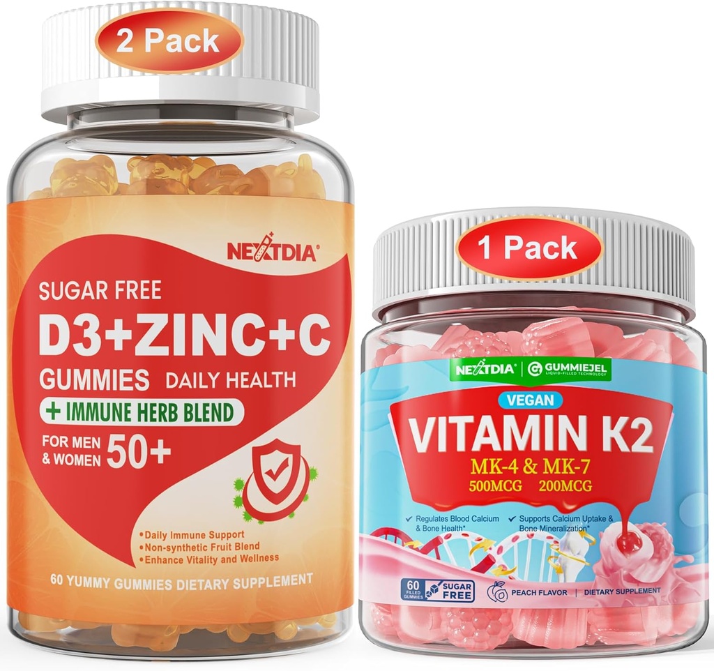 Bundle: Vitamina C + D3 + Zinc Gummies per Adulti 50 + & Vitamina K2 Gummies