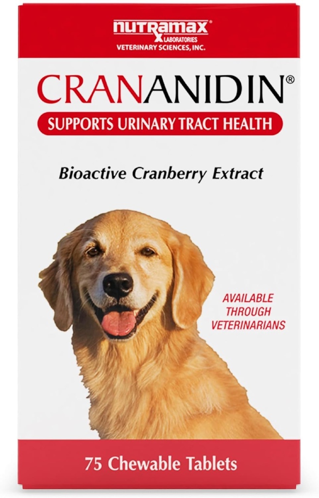 Nutramax Laboratoires Crananidin Extrait de canneberge Supplément de santé urinaire pour chiens, 75 comprimés à croquer