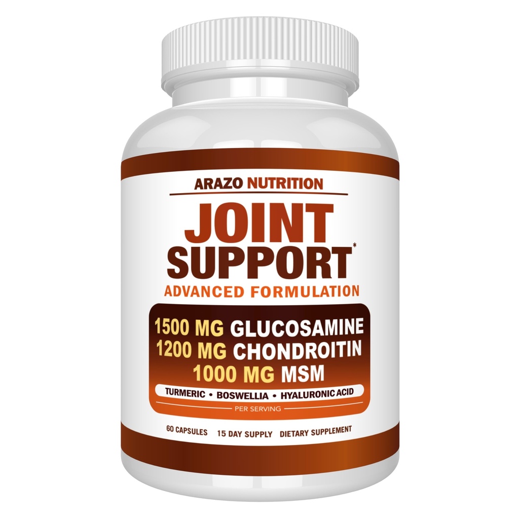 Arazo Nutrition Glucosamine Chondroitin Turmeric Msm Boswellia - Joint Support Supplement for Relief for Bones, Back, Knees, Hands (60 Capsules)