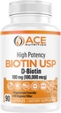 High Potency Biotin USP (D-Biotin 100.000mcg) - Superior Biotin, Organic Rice Flour, vegetariska kapslar för hår, hud och myelin hälsa, tillverkad i USA (100mg / 90 kapslar)