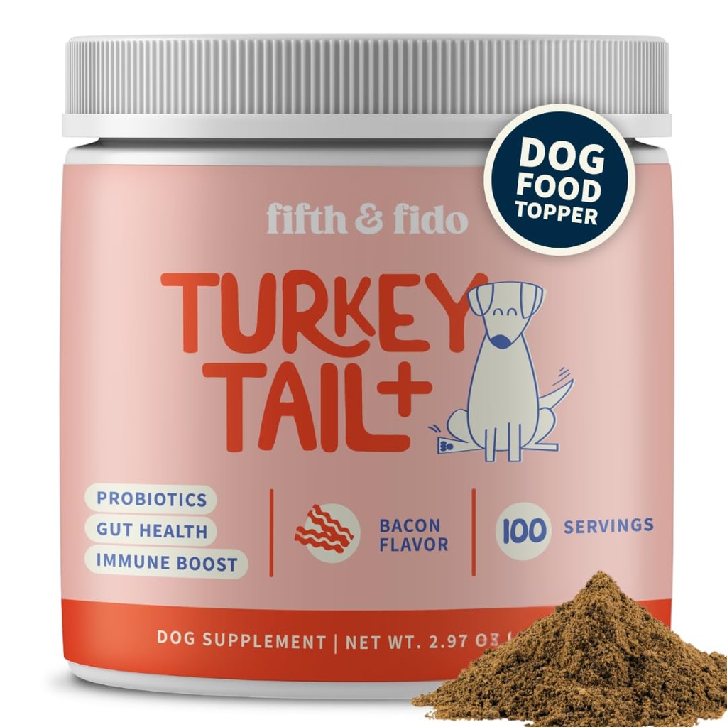 Fifth & Fido Turkey Tail Mushroom for Dogs – Lipoma Treatment for Dogs - Mushroom Supplement with Immune Support for Lipoma, Lumps & Bumps – Premium Pet Vitamins and Supplements Made in USA, 100 Serv.