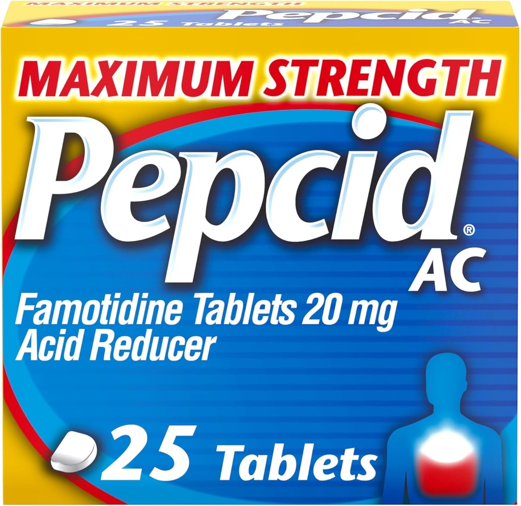 Pepcid AC maksimalna moč zgaga Relief tablete, OTC Medicine Preprečuje in sprošča zgago in kisline Refluks zaradi kislih prebavnih, 20 mg Famotidin kislina reduktor, hitro delovanje, 25 ct