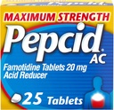 Pepcid AC Maximum Strength Heartburn Relief Tablets, OTC Medicine Prevents ' Relieves Heartburn " Acid Reflux Debido a la indigestión de ácido, 20 mg Famotidine Acid Reducer, Fast-Acting, 25 ct