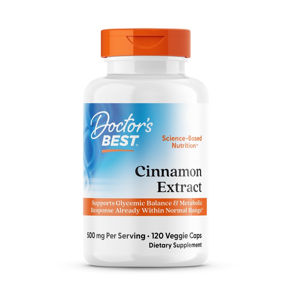 Doctor's Best Cinnamon Bark Extract Capsules - Cinnamon Supplement 500 mg with CinSulin for Men & Women, Supports Glycemic Balance & Metabolic Response Within Normal Range, Gluten Free - 120 Veg Caps