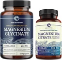 Magnesio Glycinate 400mg (120ct) & Magnesio Citrato 500 MG (60ct) | Alto assorbimento, Calma, Rilassamento, Digestione e supporto muscolare | Vitamina non OGM e Bundle minerale