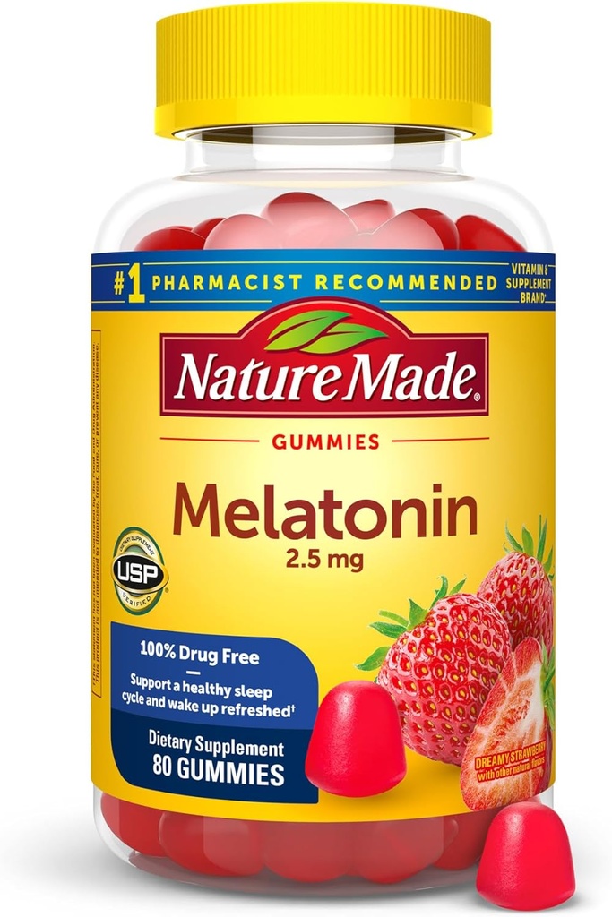 Narava Made Melatonin Gumies 2,5 mg, 100% brez drog pomoč za spanje za odrasle, Melatonin dodatek 80 Število, 80 Dnevna dobava