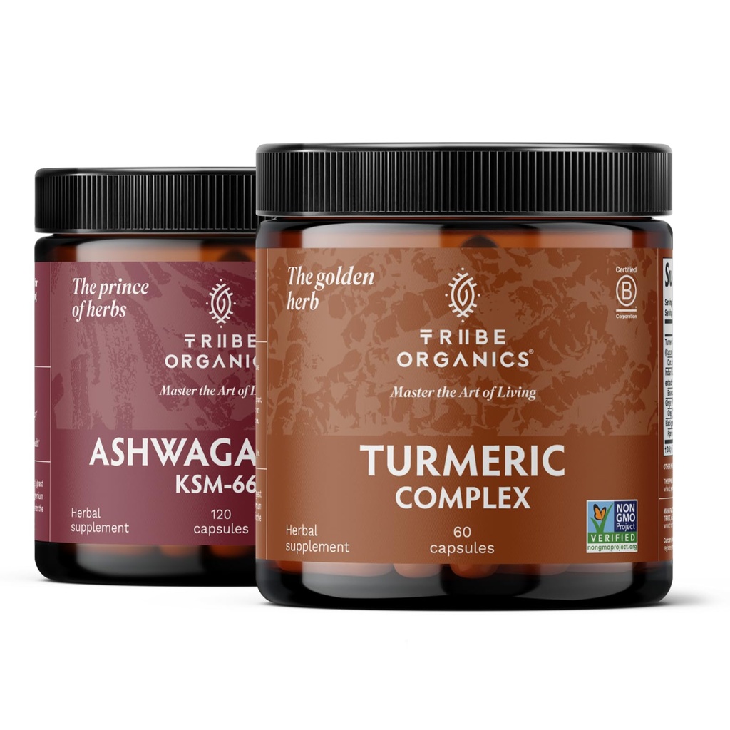TRIBE ORGANICS Balance Duo - KSM-66 Ashwagandha 120ct + Turmeric Curcumin C3 Complex 120ct