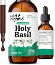Wild & Organic Holy Basil Leaf Tincture - Relaxation, Beruhigung, Stimmungsunterstützung - Tulsi Holy Basil Supplement - Vegan, Zucker & Alkoholfreie Kräuterextrakt Tropfen - 2 fl oz
