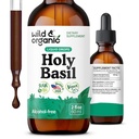 Wild & Organic Holy Basil Leaf Tincture - Relaxation, Calmness, Mood Support - Tulsi Holy Basil Supplement - Vegan, Sugar & Alcohol-Free Herb Extract Drops - 2 fl oz