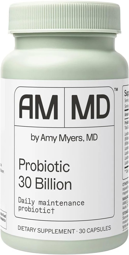 Amy Myers MD Probiotics 30 Billion CFU - Apoia a saúde dixestiva, Gut Microbioma e función inmune - 14 Strains - sen lácteos, sen glute - 30 cápsulas (30 porcións)
