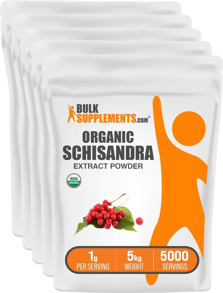 BulkSupplements.com Экстракт органического порошка Schisandra - Schisandra Supplement, из ягод Schisandra - травяной добавки, Gluten Free - 1000 мг на сервирование, 5 кг (11 фунтов) (пакет 5)